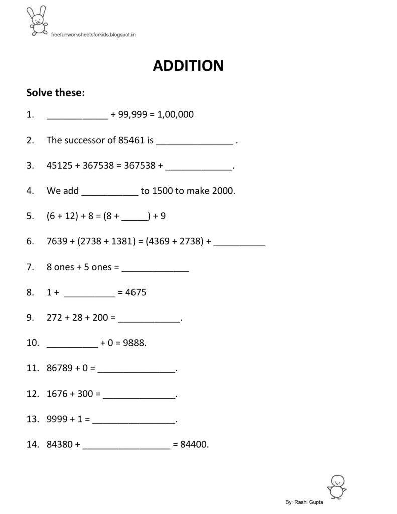 Addition FreeFunWorkSheetsForKids Addition freefunworksheetsforkids